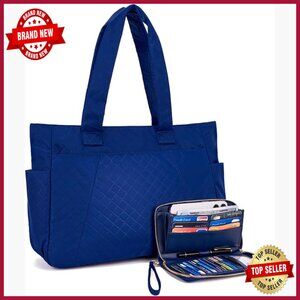 Lightweight Quilted Tote Bag with RFID Wallet, Water Resistant Memory Fabric
